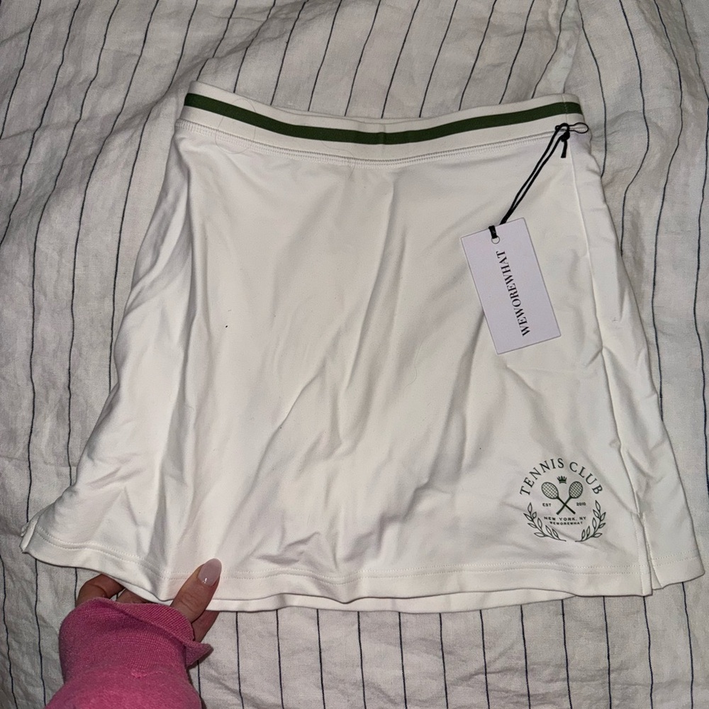 WE WORE WHAT new White Tennis Skort with Green Waistband